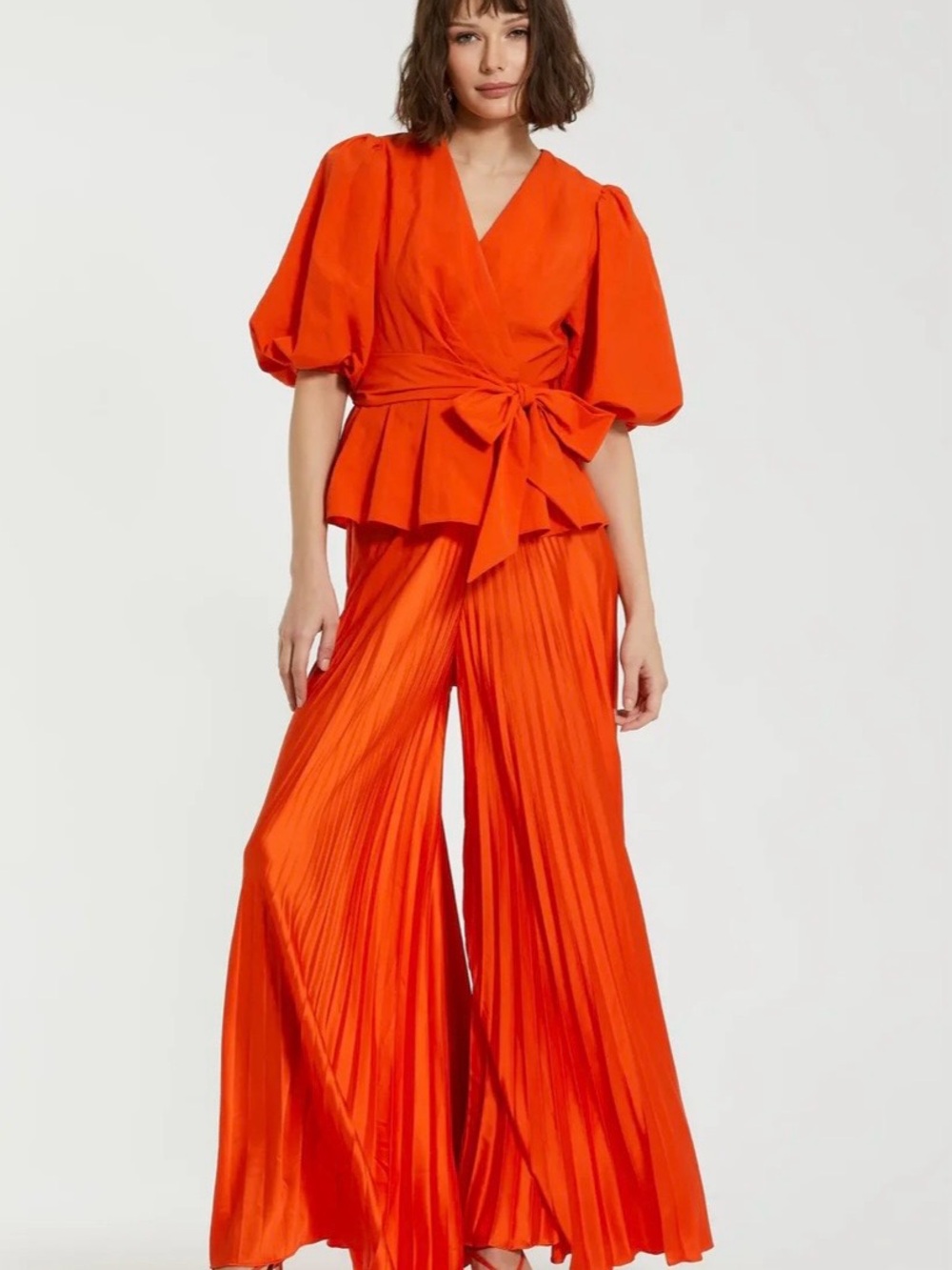 MAC DUGGAL SUNSET PUFF-SLEEVE DESIGNER  LUXURY WRAP BLOUSE SZ L - Picture 3 of 5